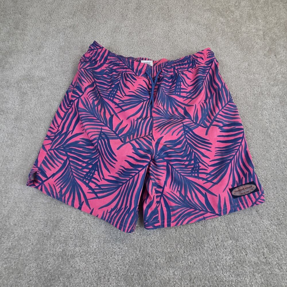 Vineyard Vines Mens Swim Trunks XL Pink Blue Tropical Mesh Lined 6 Inch Inseam